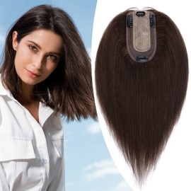 Hairro Hair Topper 100% Real Human Hair Toppers for Women 13x7cm no Bangs 8 inch Dark Brown