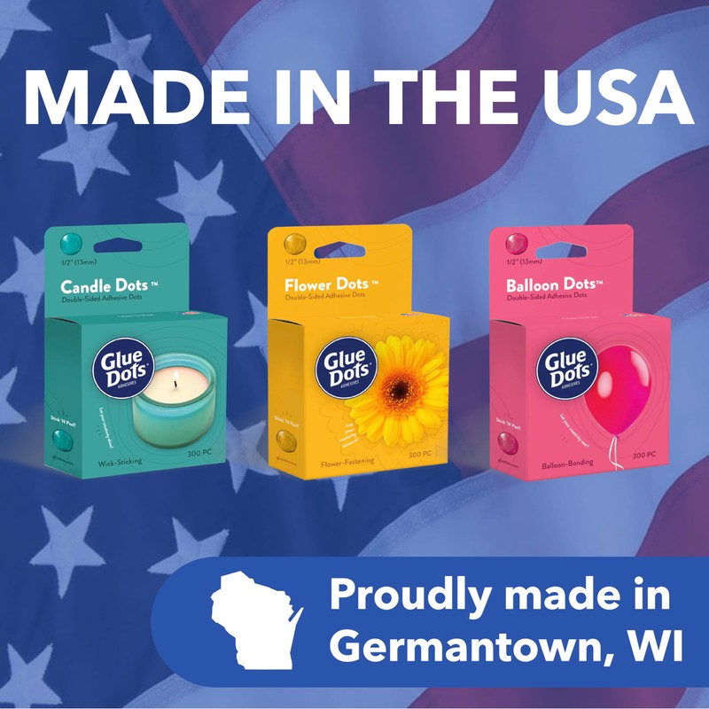 Glue Dots, Candle Dots, Double-Sided, Permanent, 1/2", 3-Pack, 900 Total