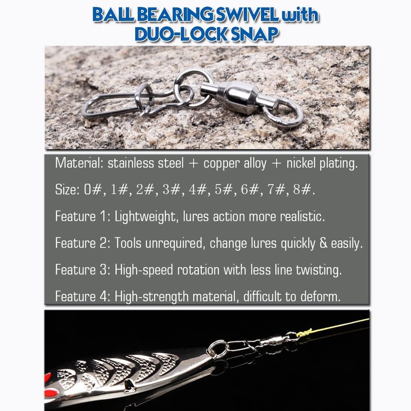 9Tong Ball Bearing Swivel Stainless Fishing Swivels with Dual Snap