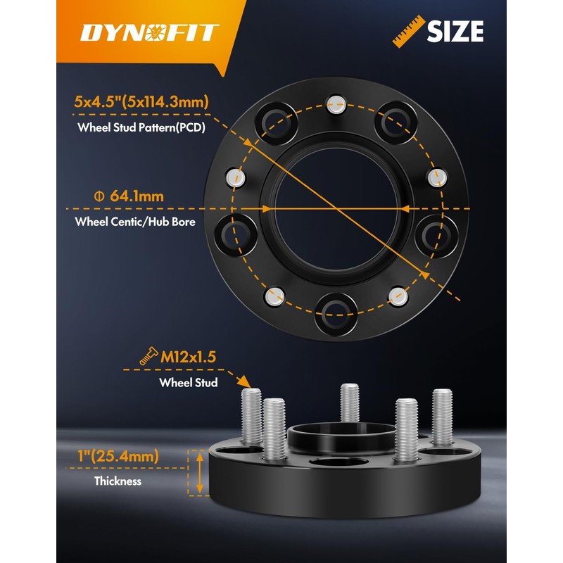 dynofit 5x4.5 Hubcentric Wheel Spacers 1" for Hon-da Accord Civic