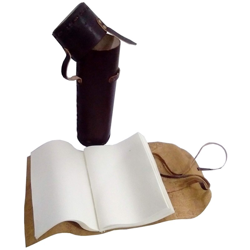 Purpledip Handmade Leather Journal in Travel Case: Vintage Rollable Personal