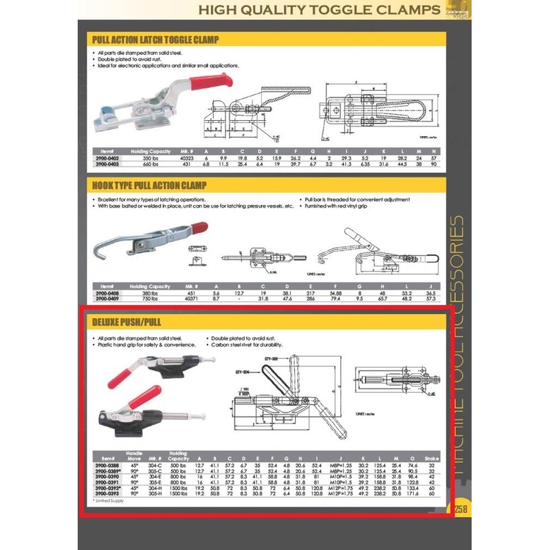 HHIP 3900-0388 Push and Pull Clamp with 45 Degree Handle
