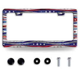 American Flag License Plate Frame Stainless Steel Patriotic USA License Plate Holder for Front or Rear Car Tags Funny Auto Accessory 12 x 6 Inch