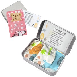 DAVBNM 2 Pcs Little Pocket Bear Hug in a Tin Box Pocket Hug Plush Toys Mini Stuffed Worry Bear Tiny Teddy Bear in a tin Thinking of You Get Well Soon Gifts Lover Friend Couple for Children Women