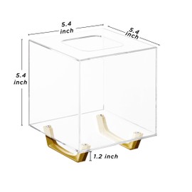 HBlife Clear Tissue Box Cover Square Acrylic Tissue Box Holder with Gold Plated Legs Napkin Dispenser Dryer Sheet Container for Bathroom