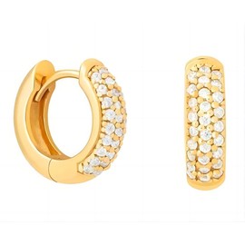 14K Gold Plated Sterling Silver Post Diamond Studded Huggie Earrings,Rose Gold Plated Small Cubic Zirconia Chunky Hoop Earrings for Women 8mm 10mm 12mm, 10mm, Sterling Silver, Cubic Zirconia