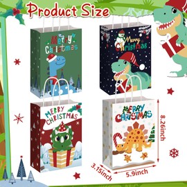 Trandraft 12 Pcs Christmas Gift Bags Pet Animal Christmas Kraft Paper Bags with Handles Heavy Duty Gift Packaging for Xmas Treats Goody Holiday Party Supplies Favors (Dinosaur)