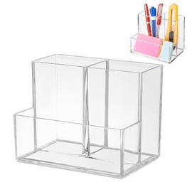 PAVIKE Pen Stand, Acrylic, Clear Acrylic, Pen Holder on the Desk, 3 Tier Dividers, Pen Stand, Organize Your Desk, Stationery, Pens, Small Items, Stationery, Cosmetics, Makeup Brush Storage (5.0 x 3.3
