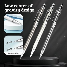 deli Metal Mechanical Pencil Set, 0.7mm 3 PCS Drafting Mechanical Pencils with 300 2B Leads & 3 Erasers, School Supplies for Art, Drafting, Writing, Students(Random Color)