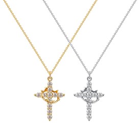 Pack of 2 Elegant Cross Necklaces Gold and Silver, Women's Cross Chain, Fashionable Cross Necklace, Gold Ladies, Chain Cross, with Rotating Cross Pendant, Cross Necklace for Any Occasion, High Quality