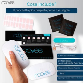NOOVES - Set Strisce per Unghie in Gel Rosa 20 Pezzi + Lampada UV/LED per Asciugatura, Semi-Curato Premium, Adesivi, Inclusa 1 Lima
