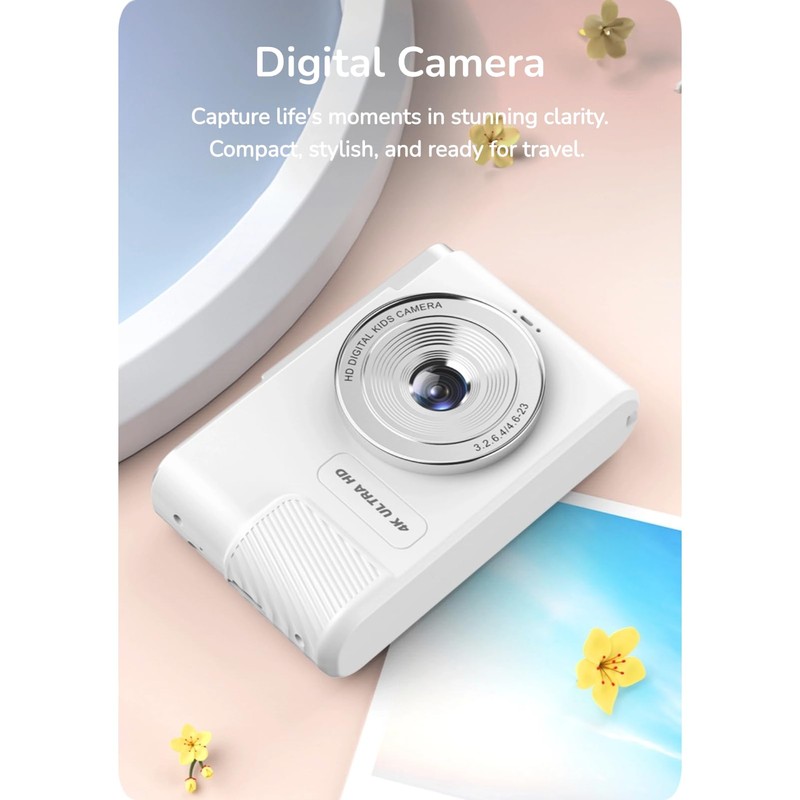 4K Digital Camera, 8MP Vlogging Camera, 64GB Memory Card Support,
