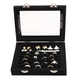 Velvet Jewellery Box, Jewellery Organiser, Ring Storage Box, Jewellery Organiser with 7 Compartments and Lid for Rings, Earrings, Necklace and Cufflinks, Black