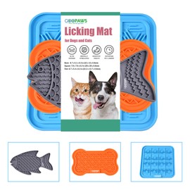 GOOPAWS: Licking Mat 3 Pack - Orange, Grey, Blue - Dog & Cat Slow Feeding Textured Pads, Food Grade Silicone, Spread Food & Treats, Pet Soothing