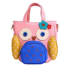 Owl Purse Small Novelty Handbag for Toddler Girls and Women, Pastel Pink