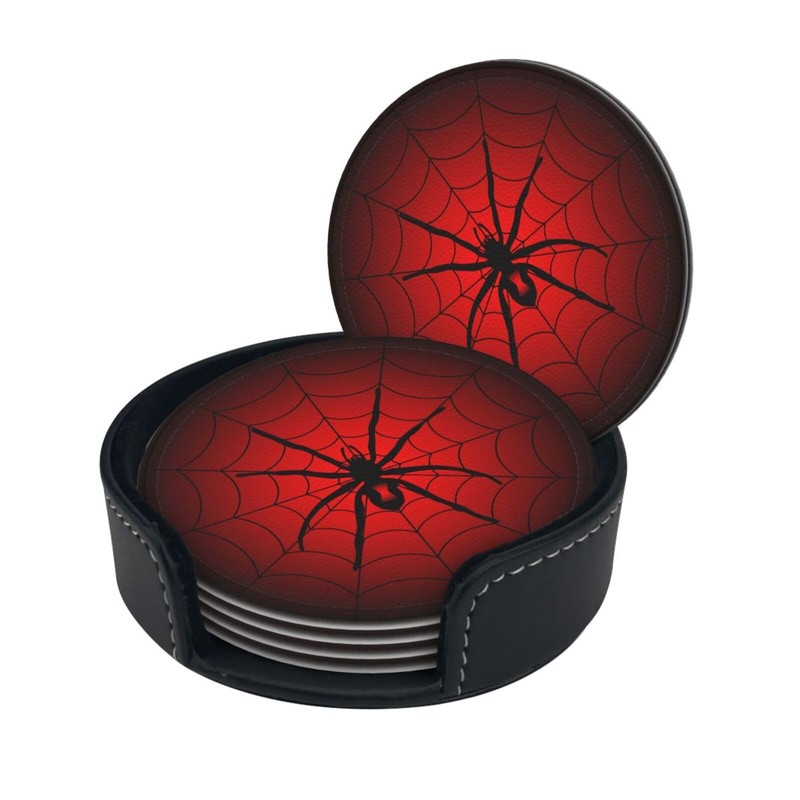 Spider Coasters for Drinks with Holder Leather Coasters Set of