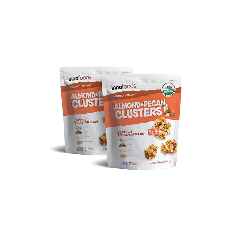Inno Foods Organic Almond Pecan Clusters, Gluten Free, Keto Friendly,
