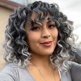 Ocean Wave Crochet Hair - 9 Inch Grey Ombre Curly Braiding Hair Extensions for Women - 7 Packs Deep Wave Short Wavy Crochet Braids - 9Inch (Pack of 7), Tgrey