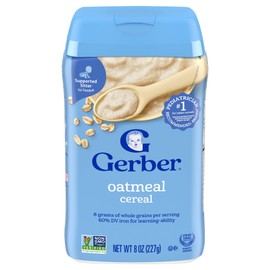Gerber Cereal for Baby 1st Foods Grain & Grow Oatmeal Cereal, Made with Whole Grains & Essential Nutrients, Non-GMO, For Supported Sitters 8 Ounce (Pack of 9)
