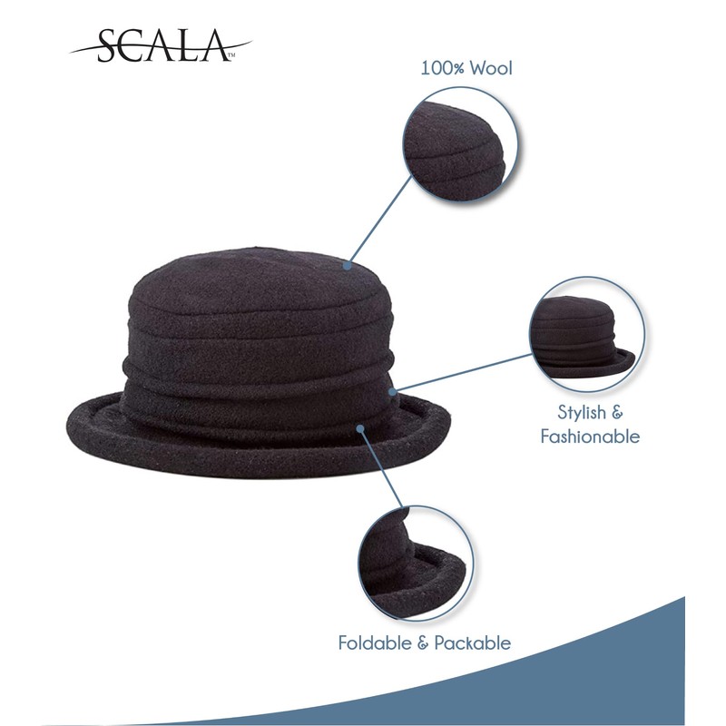 Scala Women's Packable Boiled Wool Cloche, Camel, One Size