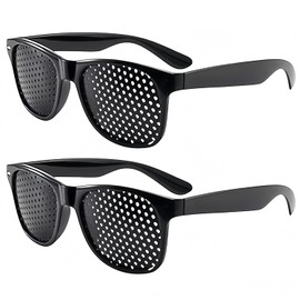 VNIDJGB 2 Pcs Pinhole Glasses,Relaxation Grid Small Pin Hole Glasses,Fatigue Relief pin hole glasses,Small Holes Relaxation Exercise Eyewear Unisex Pinhole Glass for Adults and Children(Black)