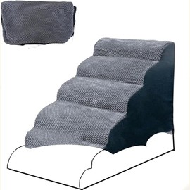 Trhillsbrad Wide Dog Stairs Cover, 5 Steps, 62 cm High for Small Dogs, High Density Foam Pet Stairs, Washable Cover and Non-Slip Base