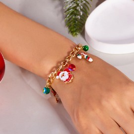 Christmas Charms Bracelets for Women Jingle Bell Bracelet Deer Santa Claus Christmas Tree Santa Hat Pendant Bracelet Christmas Colorful Beads Bracelet Christmas Accessories Jewelry Gift (Gold-2)