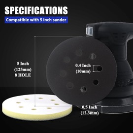 Raheem 4 PCS Soft Sponge Interface Pads 125mm Soft Foam Sanding Pads for 5 Inch Orbital Sanders, 8 Holes, Hook and Loop Ideal for Drills and Sanders, Impact Resistant, Low Noise(Green, Yellow, Black)
