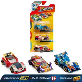 T-Racers Mix ´N RACE 3 Pack – Pack of 3 toy collectible cars. Each car can be split in two with interchangeable parts and wheels. Pack 10 of 12