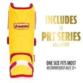 Franklin Sports Baseball + Softball Leg Guard - PRT Series Adult Shin + Foot Shield for Batting - Protective Leg + Ankle Guard with Toe Plate - Right Hand + Left Hand Hitters - Yellow/Red - One Size