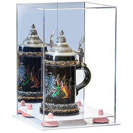 Better Display Cases Acrylic Versatile Display Case Display Case - Medium Square Box with Mirror Case, Pink Risers and White Base 8" x 8" x 12" (V42/A060)