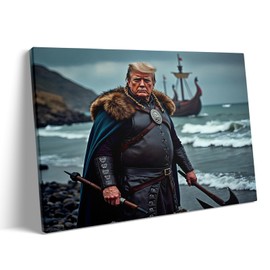 President's Day Canvas Wall Art Decor - 16X20 inch Viking Warrior Trump Fantasy Artwork, Nordic Historical Warrior Canvas Wall Art Decor, Presidential Leader Battle Scene Canvas Wall Art Decor