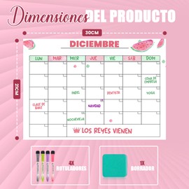 Magnetischer Monatskalender für Kühlschrank A4, magnetischer Monatsplaner mit 4 Filzstiften und einem Radiergummi. newbesties ®