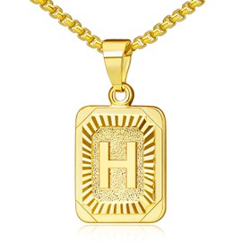 OIDEA Necklace with Letter A-Z, Silver Gold, Charm, for Men/Women, A-Z Letter Pendant, Rectangle Dog Tag Chain, Stainless Steel Wheat Chain, Jewellery Gift for Men and Women, Stainless Steel