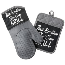 African American Expressions - This Brotha Mitt Set - Oven Mitt 7"x13"/Pot Holder 7"x9" Silicone Set, KM-11 Matching Apron Sold Separately