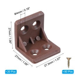 PATIKIL Plastic Corner Braces 27x27x27.3mm, 20 Pack L-Shape Bracket Right Angle Board Holder Shelf Support with Screws for Fixing Drawer Wood Shelves Cabinet Frame, Brown