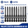 WORKPRO 10pcs Slotted Phillips Screwdriver Bit Set, CNC Machined S2