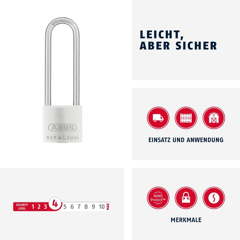 ABUS Titalium 64TI/30HB60 Padlock with High Shackle - Cellar Lock