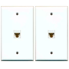 Wallplate City 1 Gang Flat CAT6 Ethernet RJ45 Network Wall Plate White [2 PACK]