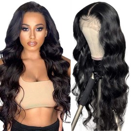 Real Hair Wig, Body Wave Human Hair Wig, 5 x 5 Lace Front Wig, Natural Wavy Wave Real Hair Wig for Women, Black Wigs, 100% Brazilian Real Hair Wigs with Baby Hair, 12 Inches