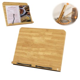 GCFTIFF Recipe Book Holder,Cookbook Stand Wood Cookbook Holder for Kitchen, Adjustable Angle and Page Paper Clips,Magazine Holder for Desk, Laptop Stand, Tabletop Easel (Wood, S(11'' x 7.9''))