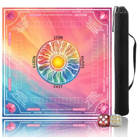 Mahjong mat for Table /31.5Inch/American Mahjong Table Cloth with Rules mats with Drawstring Bag，Noise Reduction Anti-Slip Game mat for Table，for Mahjong/Poker/Board Games/Card Games/Dominoes (Pink)