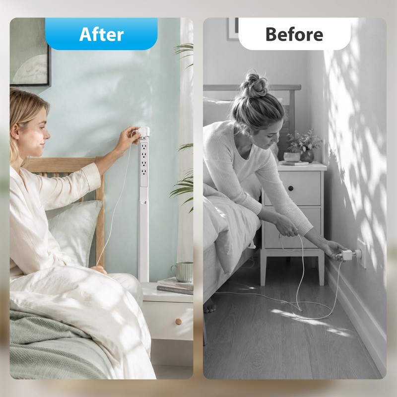 Telescopic Outlet Extender, 4 AC Outlets & PD 20W USB-A