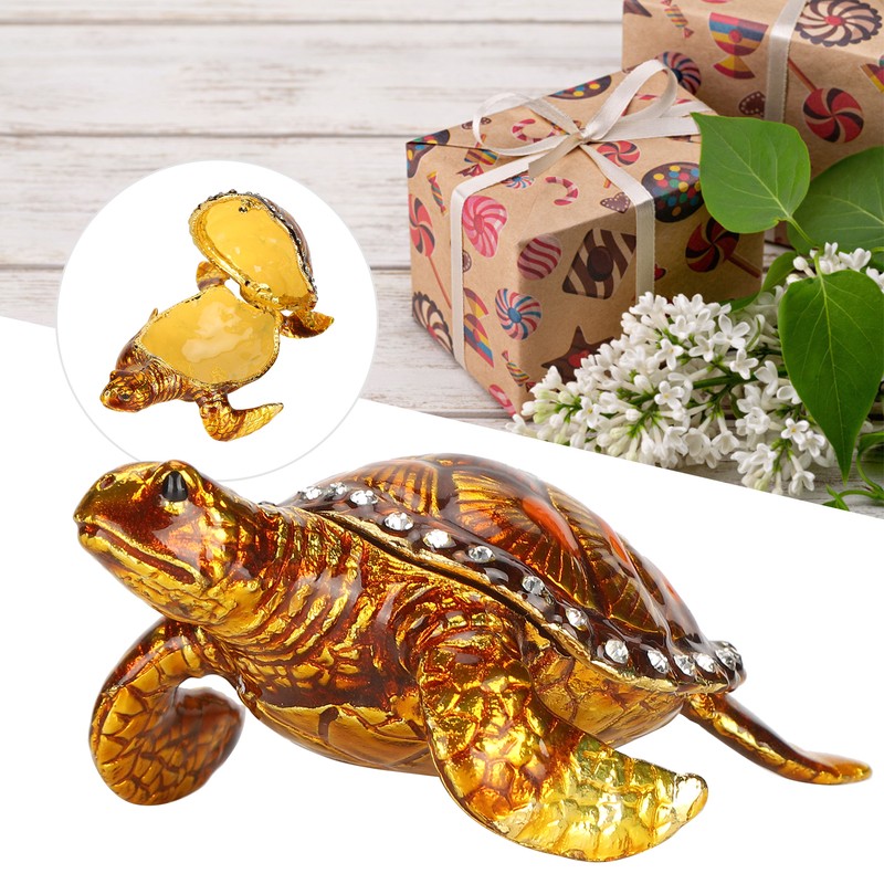 Tortoise Figurine Electroplated Turtle Jewelry Trinket Storage Box Ornament with