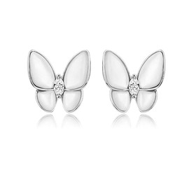 SLUYNZ 925 Sterling Silver Small Butterfly Stud Earrings for Women Girls CZ Butterfly Earrings Mother of Pearl Earrings, Sterling Silver
