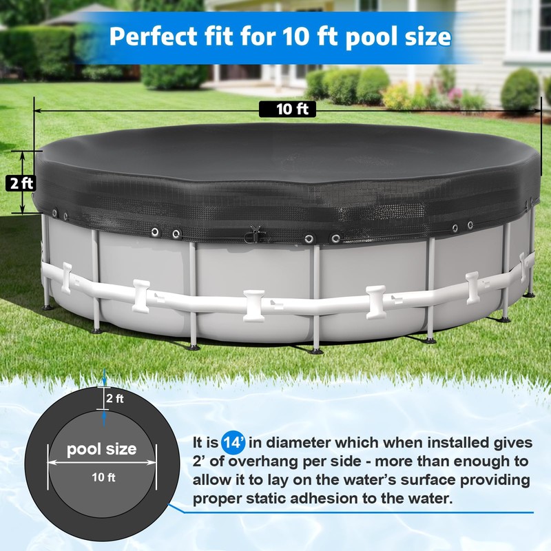 Abimars 10ft Round Pool Cover, Thickened Solar Covers for Above
