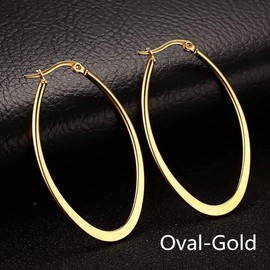 MengPa Hoop Earrings for Women Black Gold Plated Loops Drop Earring Fashion Jewelry (Oval-Gold-48 * 28mm)1281G