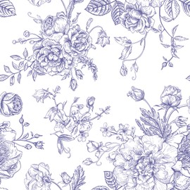 CRE8TIVE Purple Floral Wallpaper 24"x118" Sketch Peony Rose Peel and Stick Wallpaper for Bedroom Self Adhesive Removable Prepasted Vinyl Wall Mural Floral Contact Paper for Girls Room Cabinets Drawers