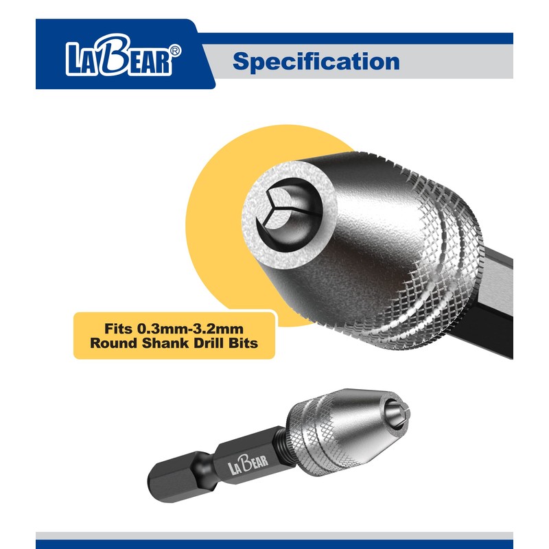 LABEAR - Drill Chuck Keyless Mini Adapter ¼ Inch Hex