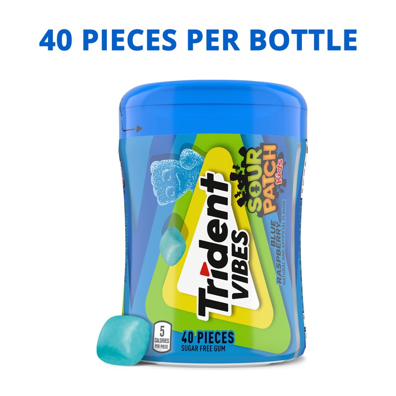 Trident Vibes SOUR PATCH KIDS Blue Raspberry Sugar Free Gum,